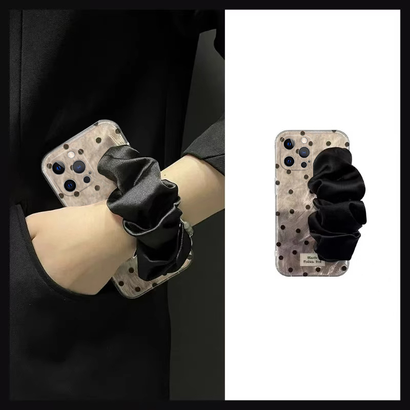 ins风满屏波点适用苹果iPhone16promax手机壳15plus立体14褶皱13mini迷你1211丝巾xr8硅胶7xsmax6腕带5s软e3