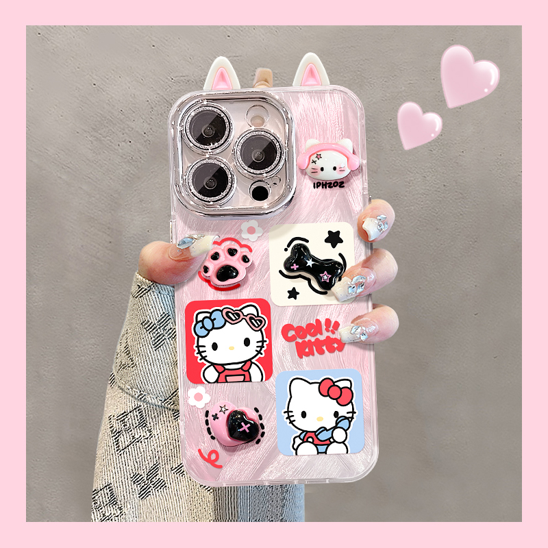粉色晕染凯蒂猫适用opporeno14手机壳reon13pro+卡通12立体11耳朵10爱心8猫咪7羽纱6por可爱5硅胶十0ppo趣味p