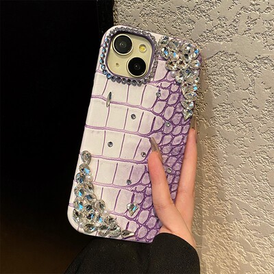 手机壳仿皮皮纹水墨晕染紫色鳄鱼