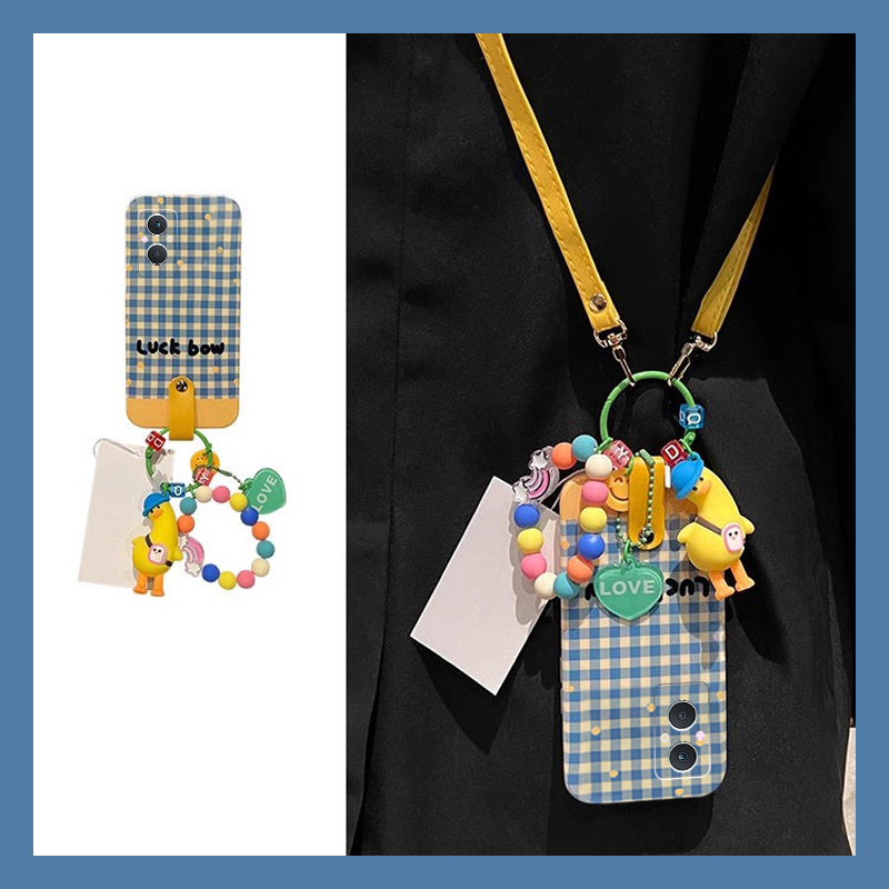 英文蓝色格子适用oppoa1pro手机壳a2x卡通a3鸭子挂坠a5斜挎a7硅胶a8a31a9a11a32a53a59a97a96a55a58a57a92软p