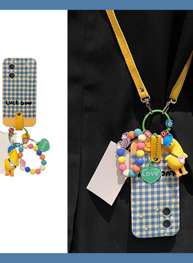 英文蓝色格子适用oppoa1pro手机壳a2x卡通a3鸭子挂坠a5斜挎a7硅胶a8a31a9a11a32a53a59a97a96a55a58a57a92软p