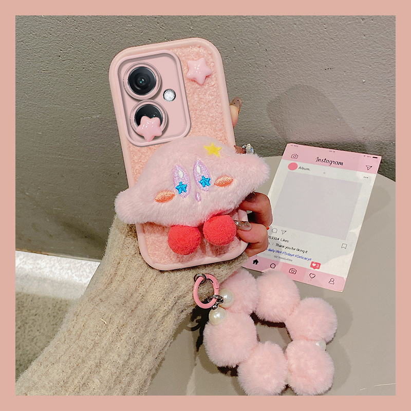 粉色星之卡比适用oppok11手机壳k10pro少女心r17毛球r15挂链por卡通0ppo毛绒绒opop可爱秋冬季硅胶冬天立体女