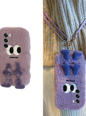 紫色小怪兽适用opporeno13手机壳reon12pro卡通11十10毛绒绒10por+秋冬季9斜挎8可背7se新款6冬天5k硅胶0ppo