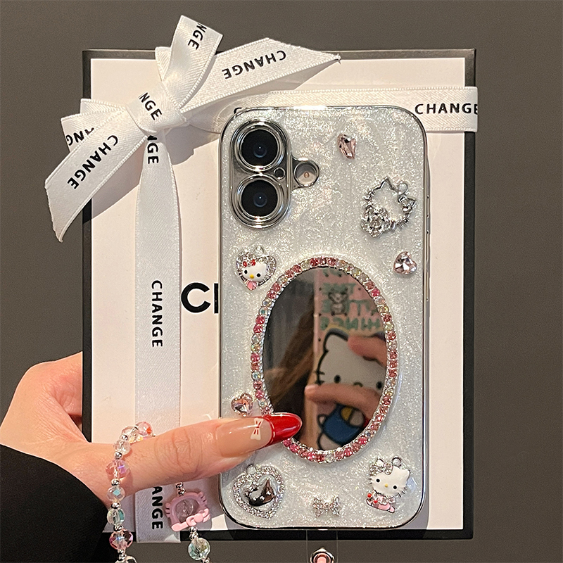 kt猫椭圆镜子适用vivoiqooneo8pro手机壳iqooneo7se电镀6闪粉iqneo5s活力版爱酷立体neo3硅胶z1卡通iq00镜面p