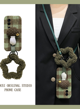 ins风格子蘑菇适用小米17手机壳15spro斜挎14ultra毛绒13秋冬12spo挂绳12x软11青春版10/mix4/8se/civi5/4/3