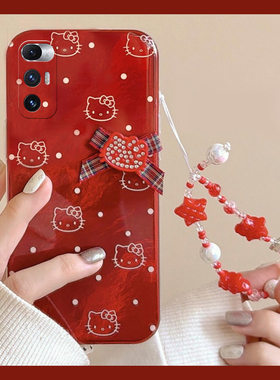 2026波点kt猫适用小米mixfold4手机壳mixfold3红色mixfold2折叠屏mixflip手链mi新年凯蒂猫冰川纹卡通立体硬