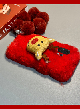 红色圣诞麋鹿适用vivos30promini手机壳s20毛球s19pro挂链s17t毛绒s16e秋冬季t1卡通s15s12s10s9s7s1立体马年