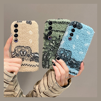 ins风拼色图案适用魅族22mini手机壳note16泰迪绒21pro简约20秋冬季18por毛绒18x/7/16spor/16t/16x/16thplus