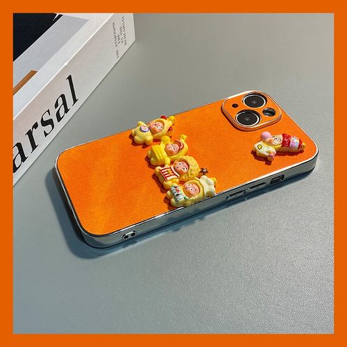 手机壳硅胶橙色牛仔纹立体可爱卡