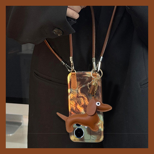 y35y33可背 vivo 高级感晕染适用vivoy300i手机壳y200gt立体y100t皮质小狗y200i挂件y77e斜挎y97硅胶y93s y53