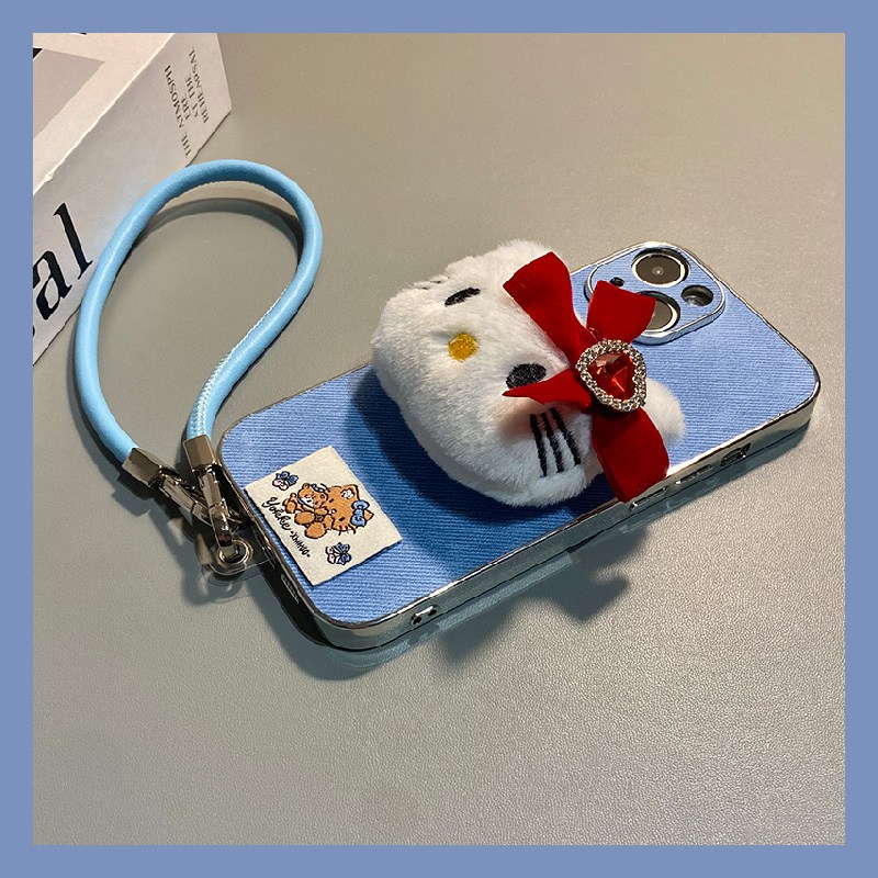 手机壳秋冬绒布牛仔纹立体毛绒卡