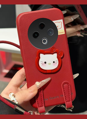 红色凯蒂猫支架适用vivoy500pro手机壳y300i小熊y200gt手提绳y100卡通y78+立体y77e皮纹y76s/y73s十y70s/y51s