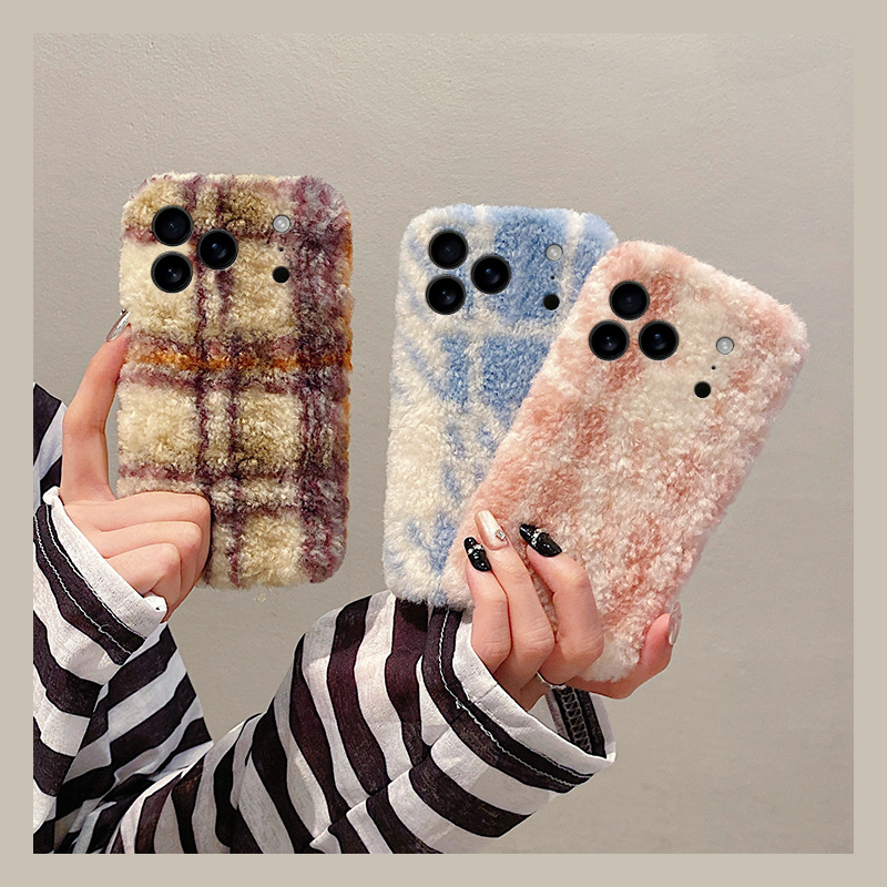 ins风晕染格子适用苹果17promax手机壳华为pura80荣耀400pro小米17拼色vivos30格纹opporeno14秋冬季x200毛绒