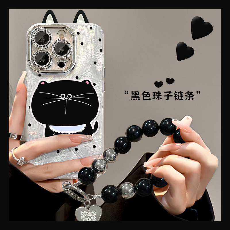 满屏波点猫咪适用opporeno14手机壳reon13pro+立体12耳朵11挂链10呆萌8羽纱7可爱6por手提5硅胶十0ppo卡通软p