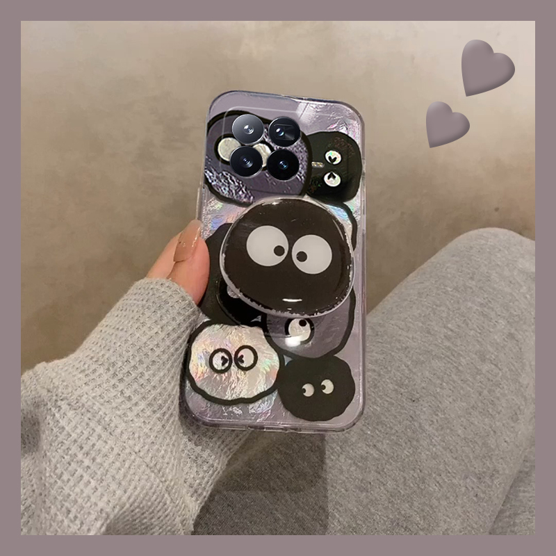 黑色小煤球适用小米mixfold4手机壳mixfold3折叠可爱立体2支架mixflip折叠屏mi卡通硬壳小众锡纸纹透明趣味女