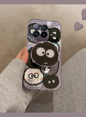 黑色小煤球适用小米mixfold4手机壳mixfold3折叠可爱立体2支架mixflip折叠屏mi卡通硬壳小众锡纸纹透明趣味女