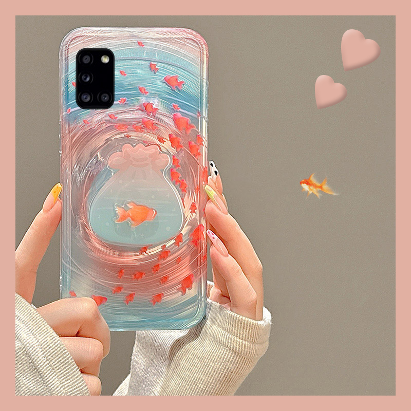 ins晕染金鱼适用三星a90手机壳a80立体a70s支架a50旋涡纹a30创意a20日韩a10硅胶a52/a8s/galaxy/a53/f52小众p