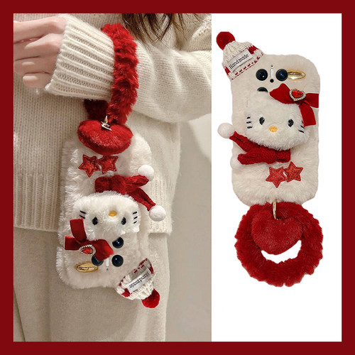 星星凯蒂猫适用华为mate70pro+手机壳meta60立体mata50e毛茸茸rs保时捷设计mete40e十m30秋冬季20x手环10毛绒