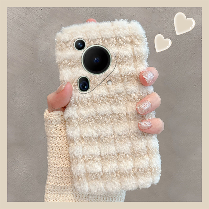 撞色条纹适用华为pura70手机壳70pro+畅享70ultra日韩简约70art畅玩60pro秋冬季mate50毛绒绒50e十40e30硅胶p