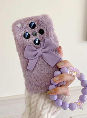 紫色蝴蝶结适用oppofindx8手机壳findx8ultra立体fondx7pro日韩por挂链0ppo毛绒绒秋冬oppo硅胶毛茸茸手提女p
