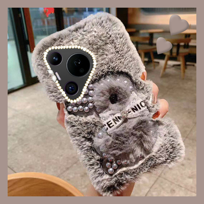 珍珠兔子适用华为pura80pro+手机壳pura70ultra可爱p60art保暖p40por+十p30秋冬季p20立体p10plus毛绒卡通软p