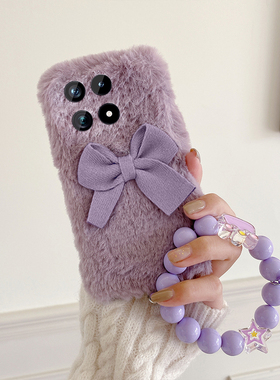 紫色蝴蝶结适用vivoiqoo15手机壳x300pro立体爱酷日韩por挂链iq00毛绒绒vivi秋冬vivo硅胶毛茸茸手提毛毛软壳