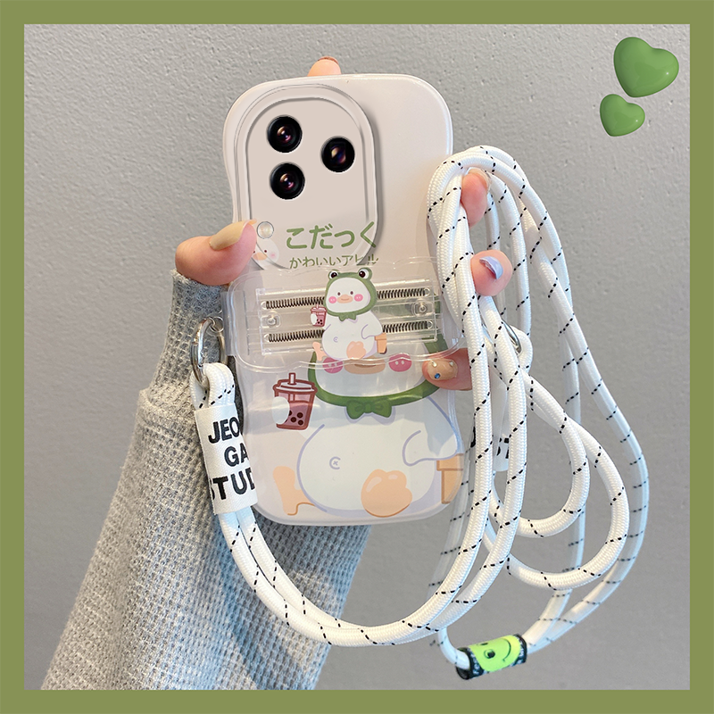 手机壳背夹斜挎挂绳斜跨奶茶鸭子可爱卡通