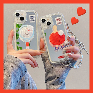 网球球拍适用vivos19手机壳19pro立体支架s18挂链18e乒乓球17pro卡通16镜子s15镜面12硅胶iqooneo9趣味vivo女