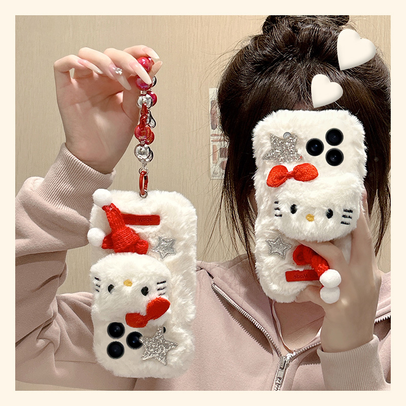 围巾星星kt猫适用苹果17promax手机壳华为pura80荣耀400pro小米15卡通vivos30毛绒opporeno14秋冬季x300挂链p