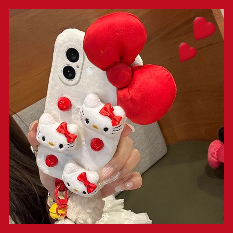 kt猫蝴蝶结适用苹果16pro手机壳iphone15挂绳14立体13毛茸茸12卡通11promax可爱8plus秋冬xr毛绒xsmax硅胶7p