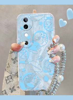 蓝色哆啦A梦适用vivos20手机壳s19pro少女心s18e可爱s17t卡通s16挂链s15羽纱s12por新款s10硅胶s9/s7/vivo软p