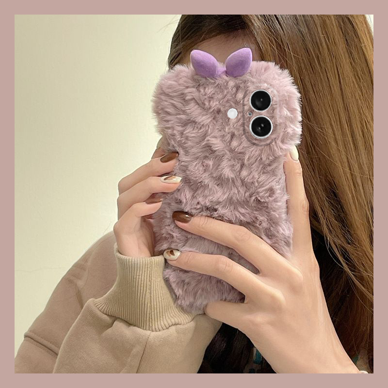 紫色蝴蝶结适用苹果16pro手机壳iphone15立体14简约13日韩12小众11promax毛茸茸8plus秋冬xr毛绒xsmax硅胶7p