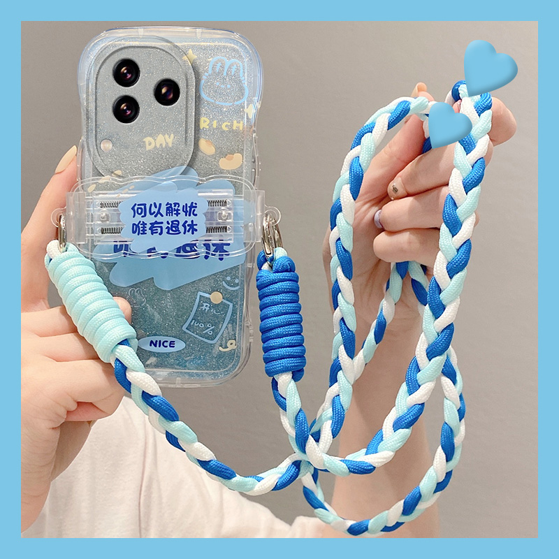 手机壳背夹斜挎挂绳背带斜跨闪粉文字ins风