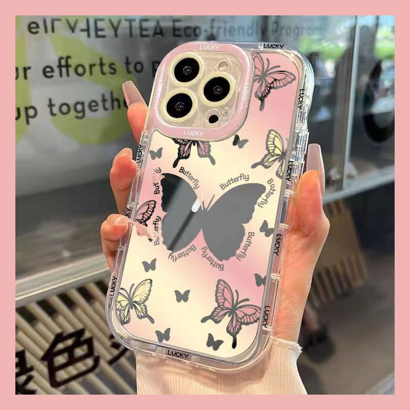 粉色渐变蝴蝶镜子镜面超仙手机壳