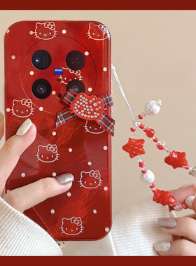 2026波点kt猫适用vivox300手机壳x200红色x100pro+手链x100ultra新年x90s凯蒂猫t2s/x80s/x70/x60+十vivo卡通