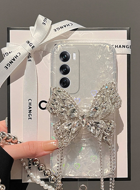 水钻蝴蝶支架适用opporeno13手机壳reno12pro立体reon11贝壳纹10por+十9日韩7se韩系6新款5k挂链4se硅胶3透明