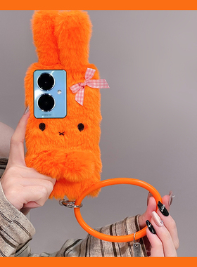 橙色米菲兔兔子适用vivoy500手机壳y300i手环y200gt斜挎y100t秋冬季y50m毛绒y77e毛茸茸97软y93s/y53/t35/y33