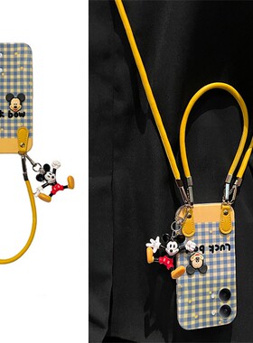 蓝色格纹米奇适用小米红米turbo5手机壳turbo5max立体五斜挎redmi可背带挂绳液态卡通新款手提硅胶可爱动漫软