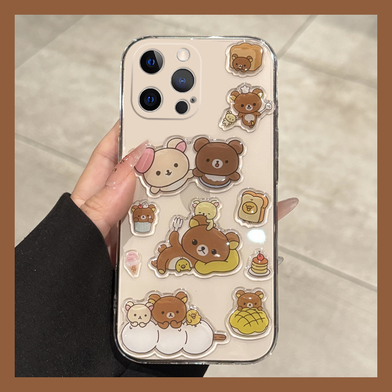 轻松熊贴纸适用苹果iPhone16promax手机壳15plus小熊14趣味13mini迷你1211棕色xr8硅胶7xsmax6可爱5s/se3透明