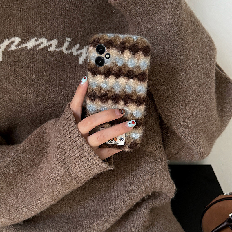 蓝棕撞色条纹kt猫适用华为荣耀400pro手机壳300ultra贴纸200lite卡通100秋冬季90毛绒80se软x70i/60i+十50se