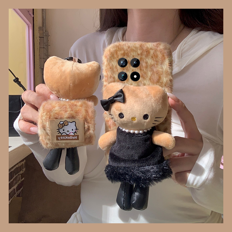 黑裙子凯蒂猫适用vivoiqoo15手机壳iqoo13pro豹纹12立体11s秋冬季icoo10毛绒9卡通8毛茸茸7爱酷3可爱iq00软壳