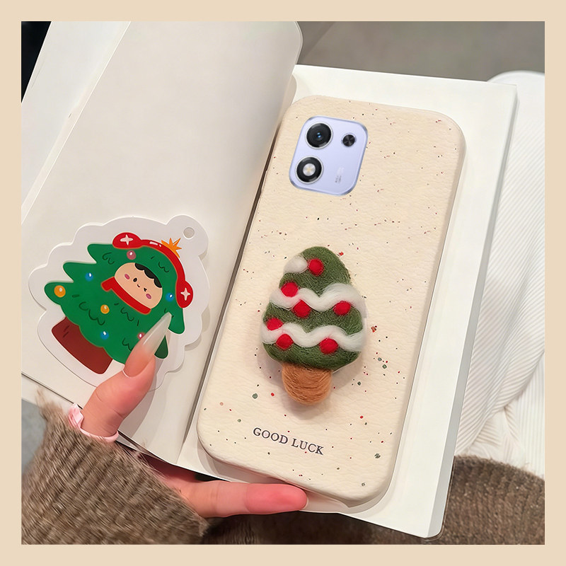 ins风毛绒圣诞树适用华为荣耀magic8pro手机壳mgaic7立体x70i支架x60por皮纹x50gt仿皮x40畅玩60plus软play9t