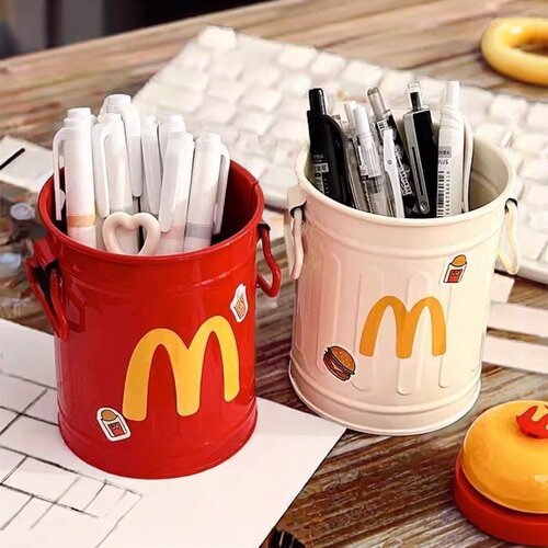 高颜值ins笔筒美式复古小众可爱铁艺小桶桌面办公文具化妆刷收纳