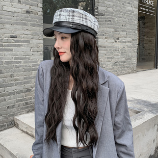 假发女长发可拆分假发帽新款水波纹帽子长卷发假发片欧美外贸货源