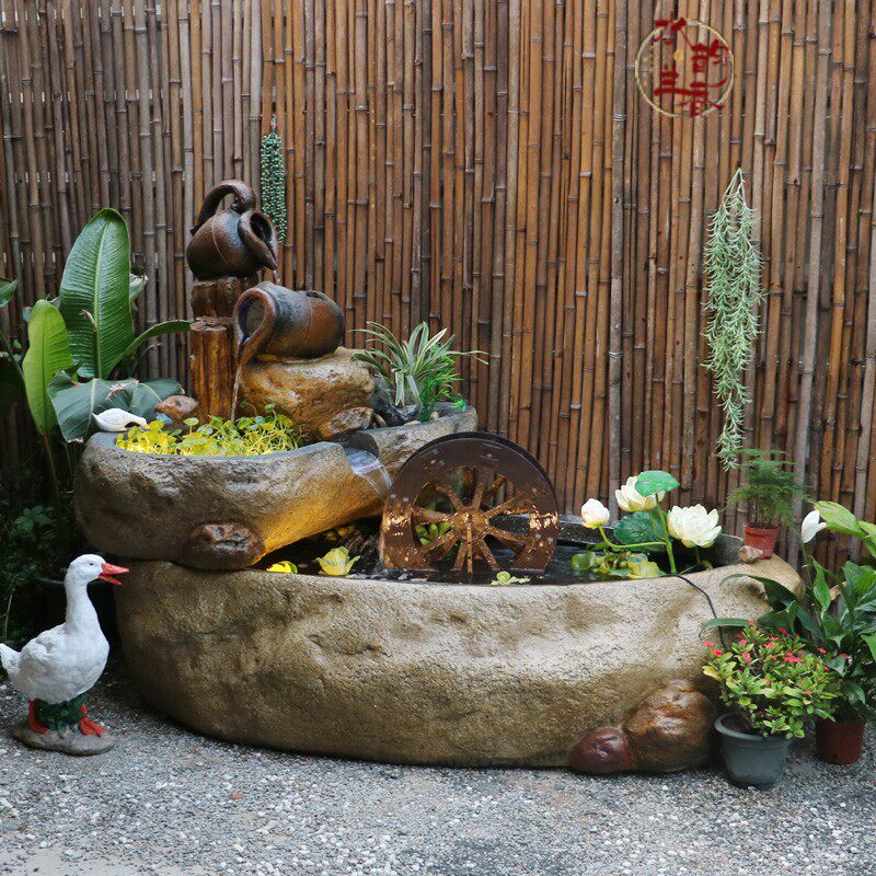 假山喷泉流水景观鱼池鱼缸水池阳台庭院花园室外露台装饰造景摆件