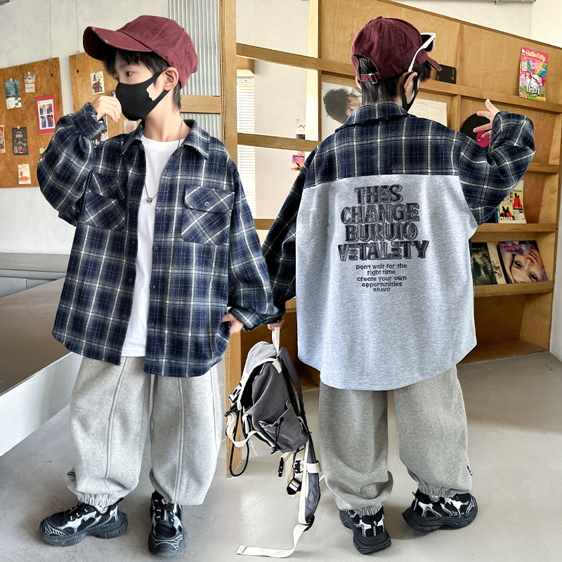 男童长袖衬衣炸街秋季上衣秋天酷炫男孩开衫2025高级感新品百搭