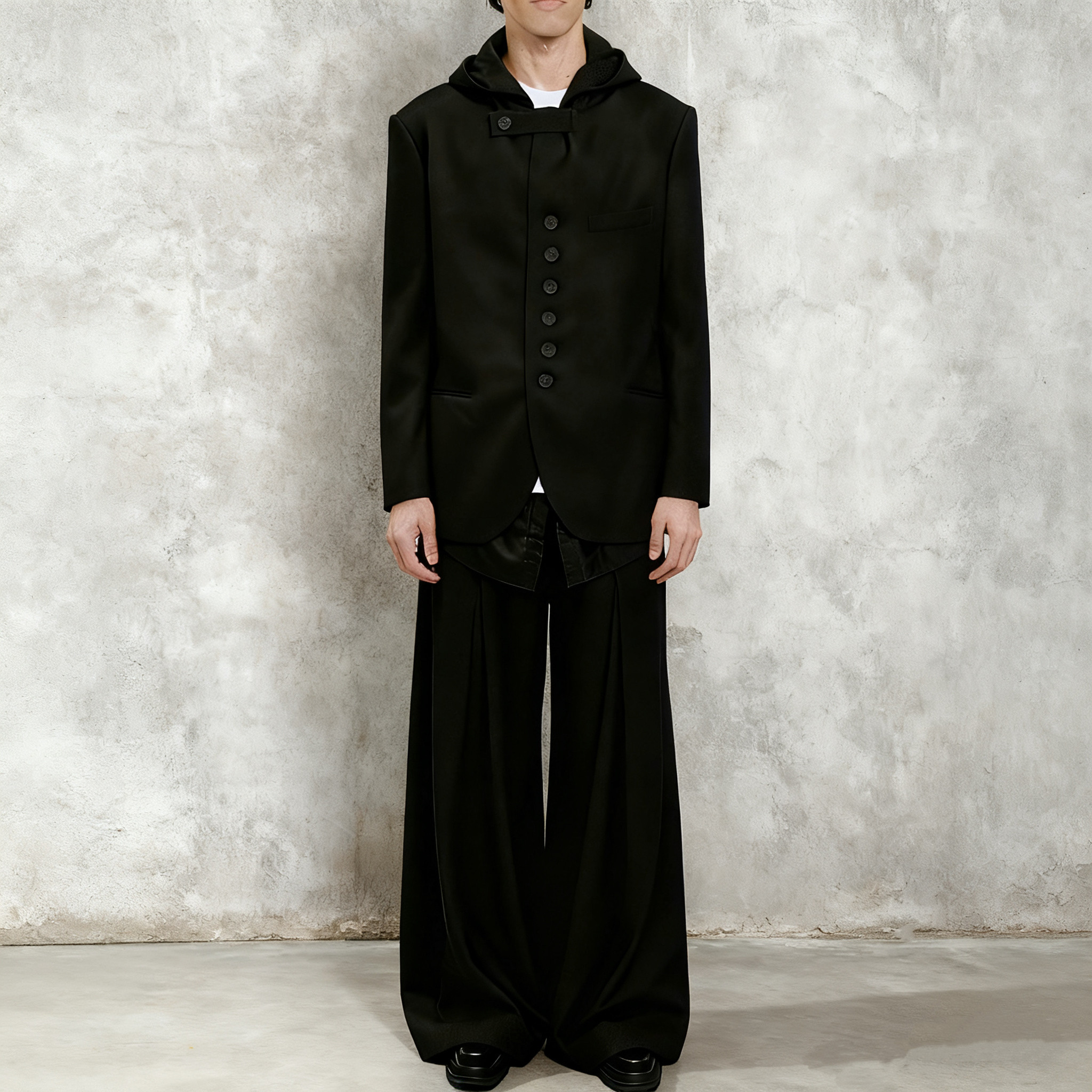 sososry 自主暗黑风 重磅羊毛慵懒解构单排扣 连帽休闲西服夹克