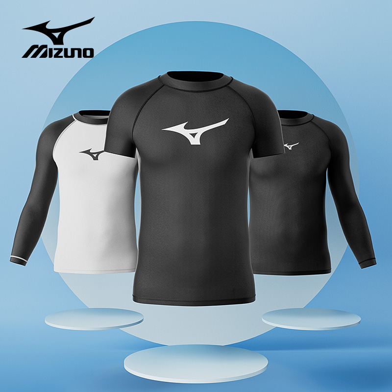 美津浓男士泳衣短袖专业防晒男生上衣2024新款速干游泳衣套装装备