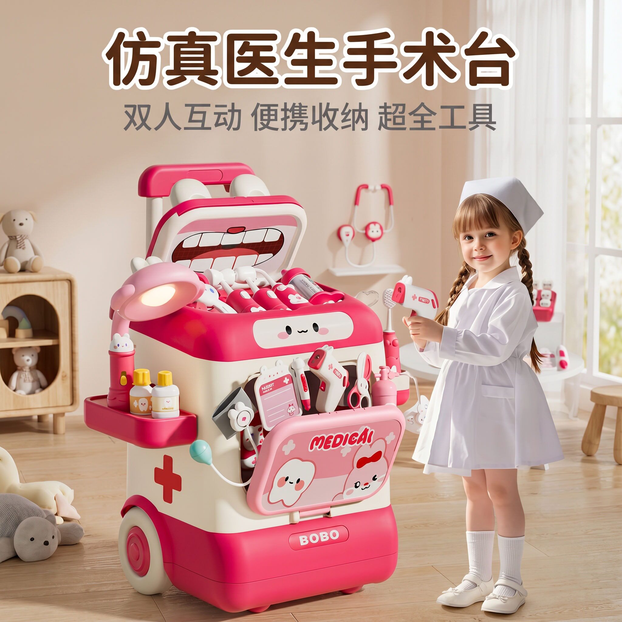 萌兔医生手术台便携益智玩具