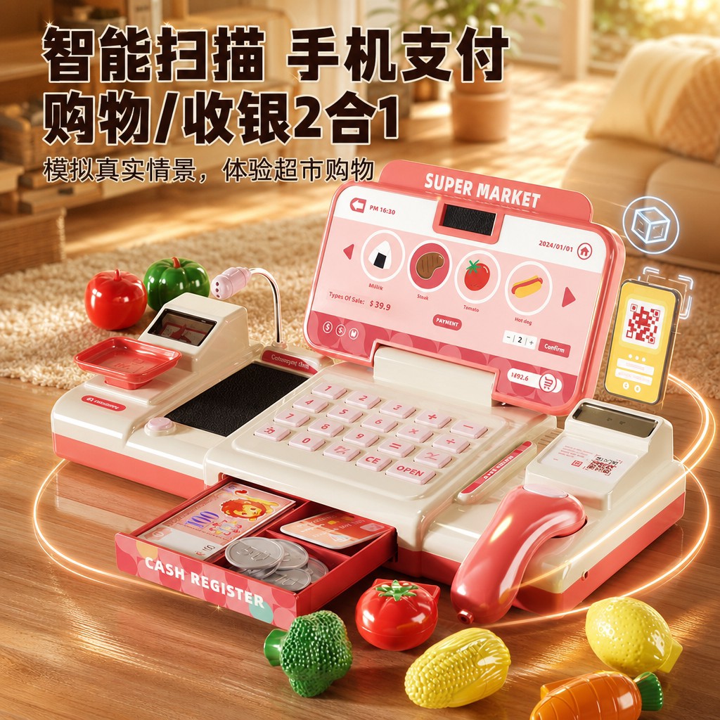 儿童超市收银机台二合一玩具